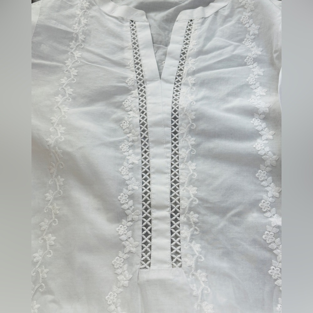Embroidered Cotton Tunic / Swim Cover-up with Eyelet Boho Summer Vacation - Picture 8 of 15